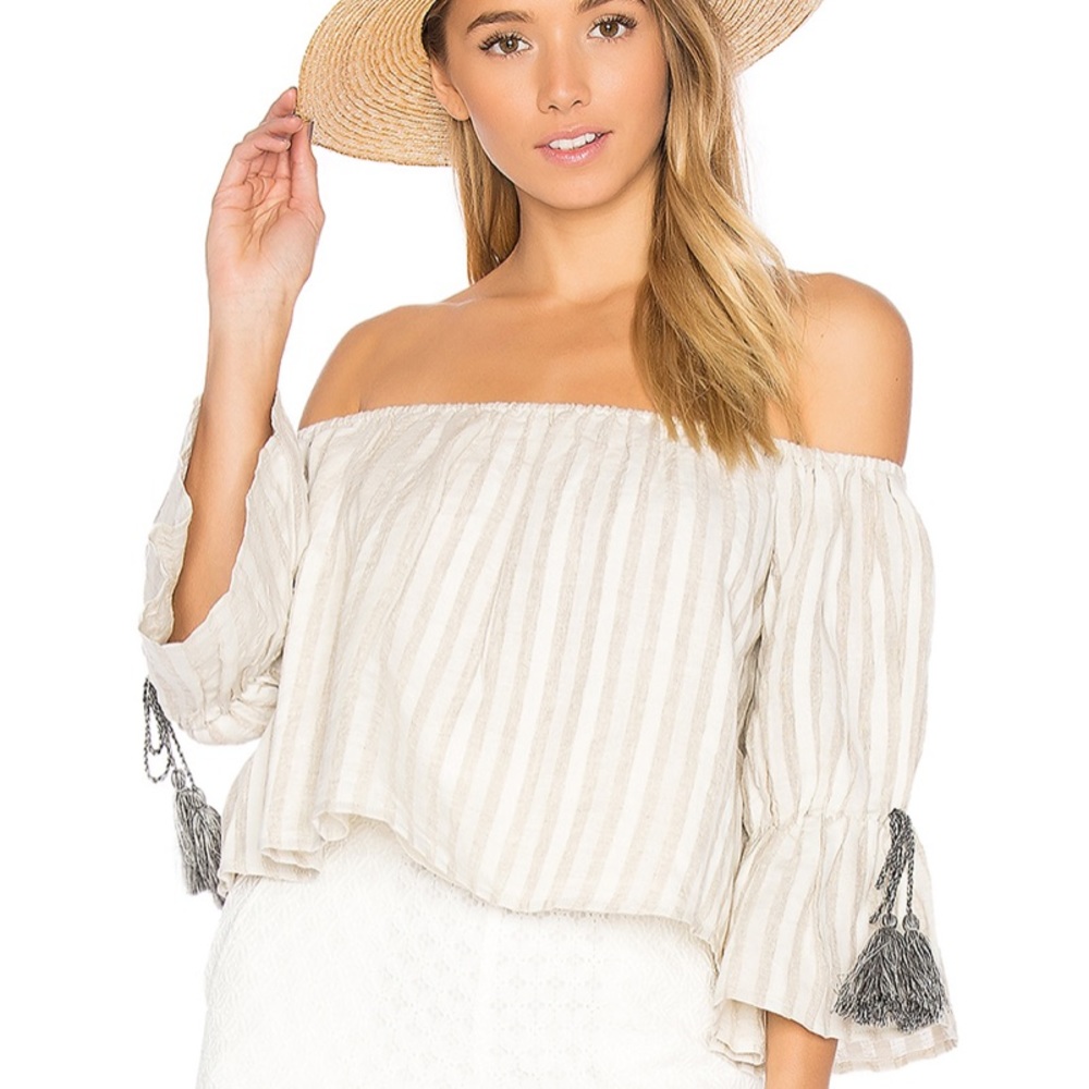 Tularosa Off-Shoulder Striped Blouse in Cream and Gray